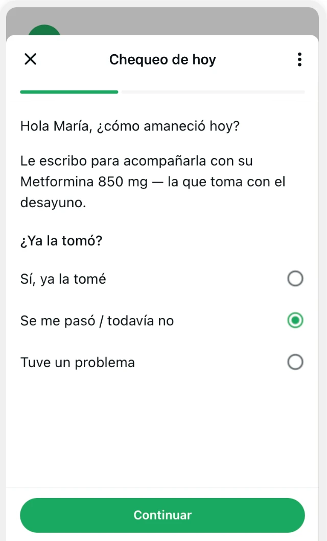 Screen 1 of the WhatsApp adherence check-in